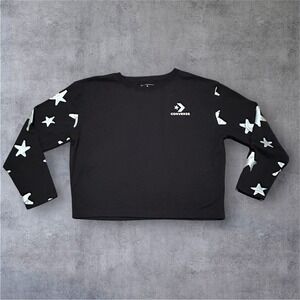 Converse Youth Black Crop Sweatshirt Silver Stars Size 10-12